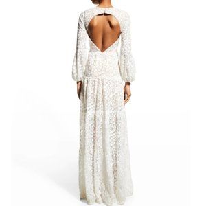 DRESS THE POPULATION White Lace Tiered Open Back Floor Length Dress Sz Small NWT